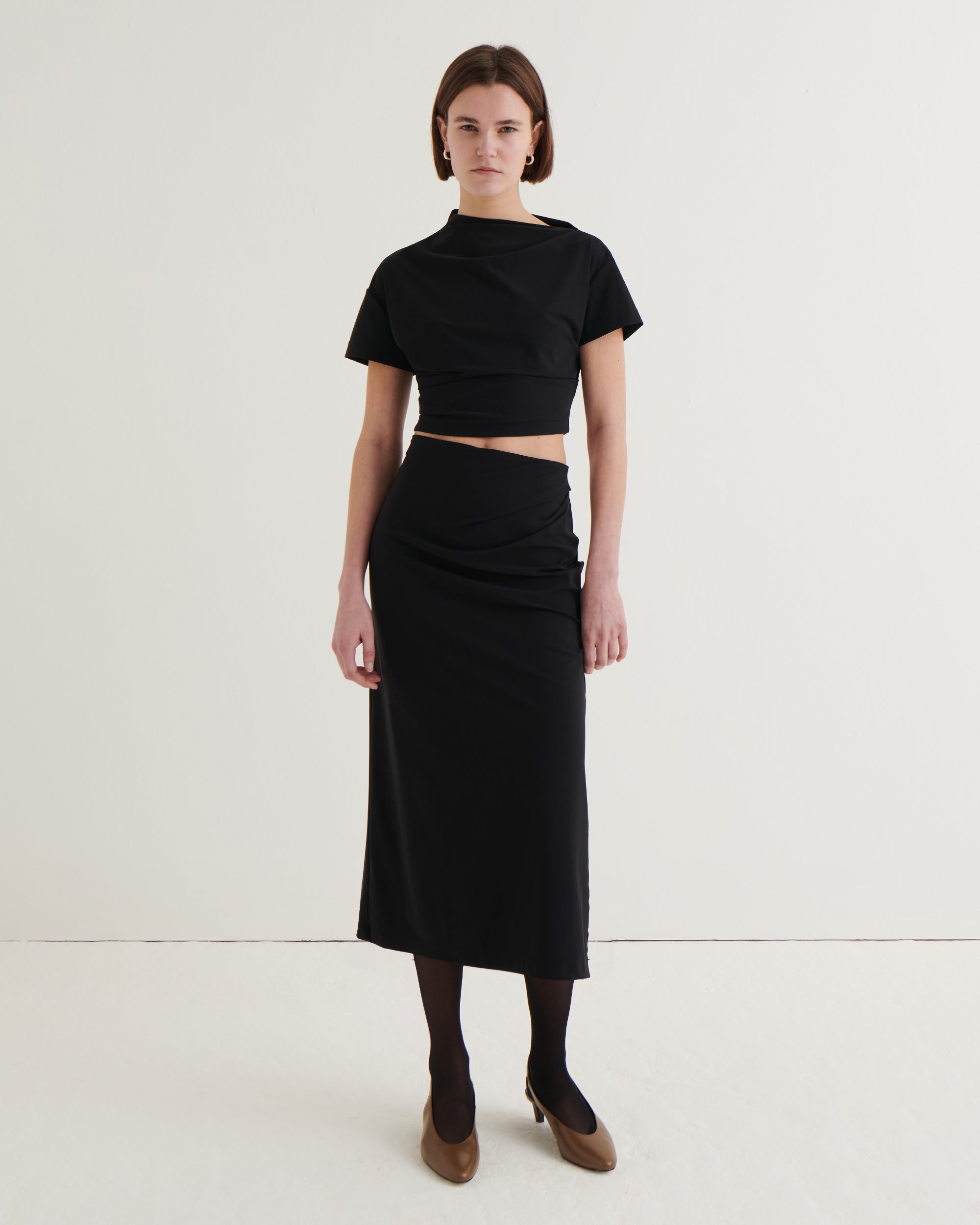 Side split midi skirt Black