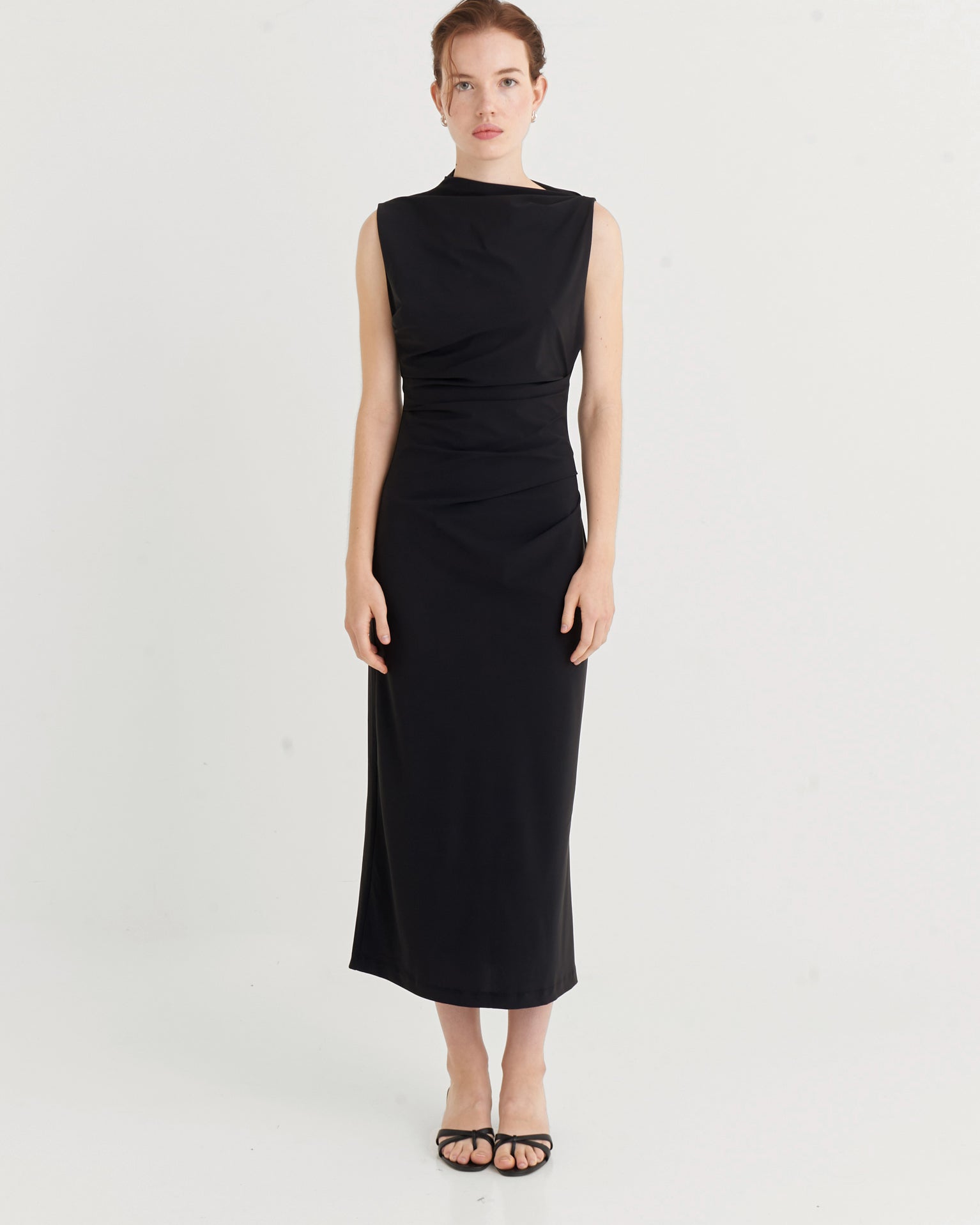 Asymmetric midi dress, Black