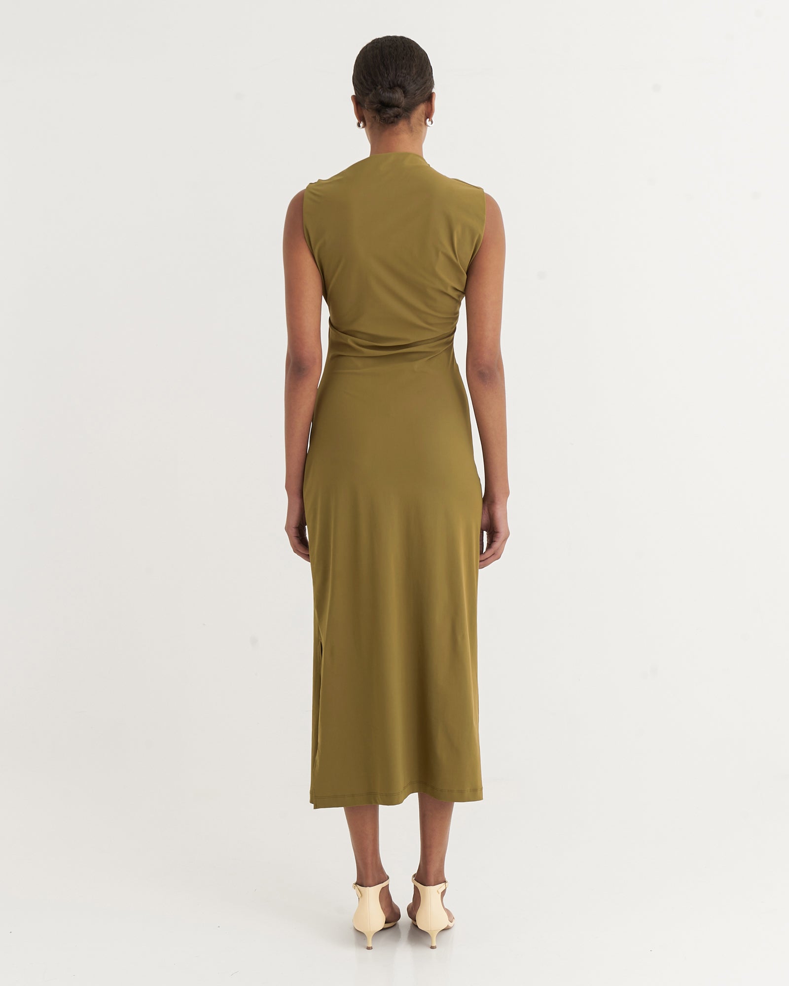 Asymmetric midi dress, Olive