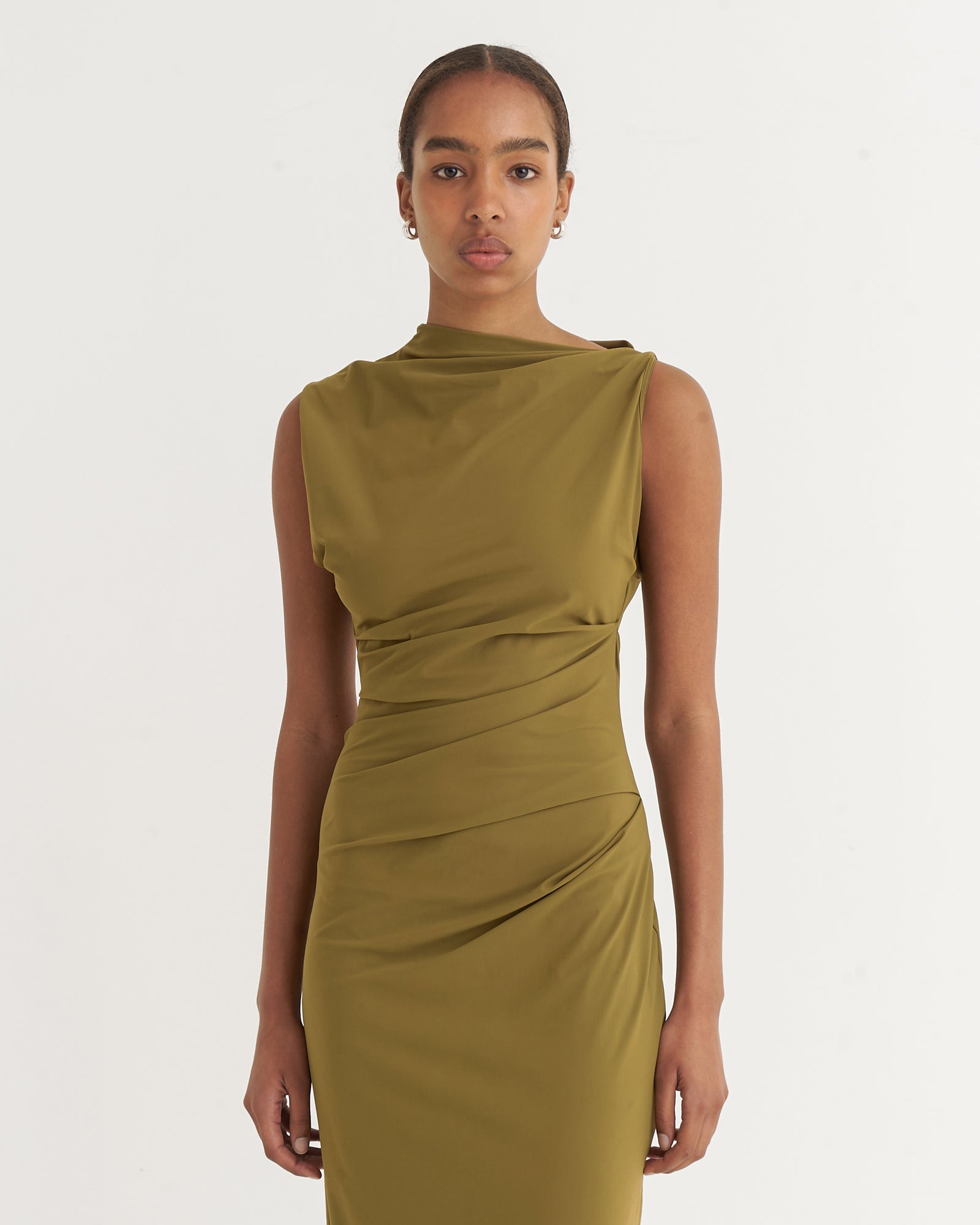 Asymmetric midi dress, Olive