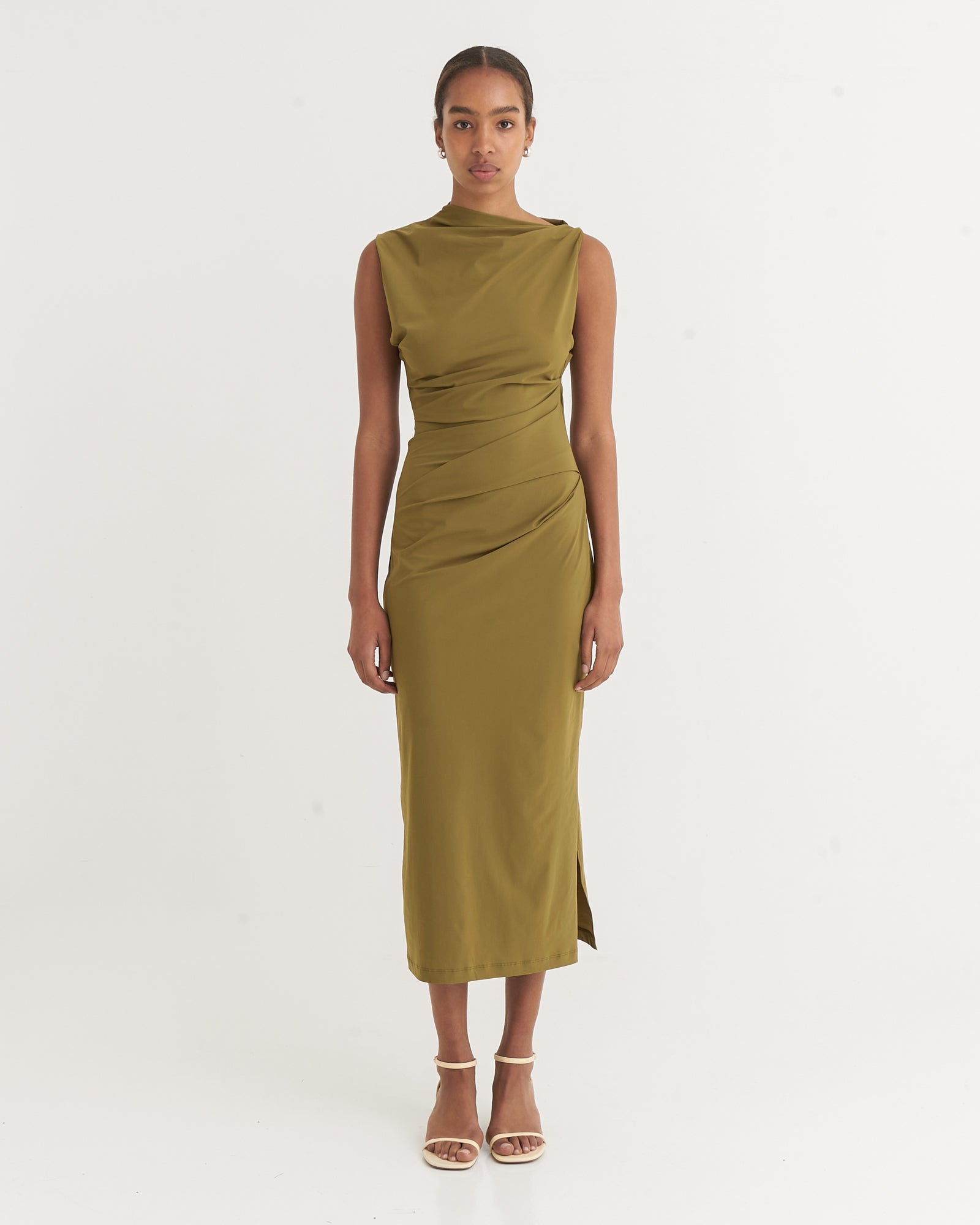 Asymmetric midi dress, Olive