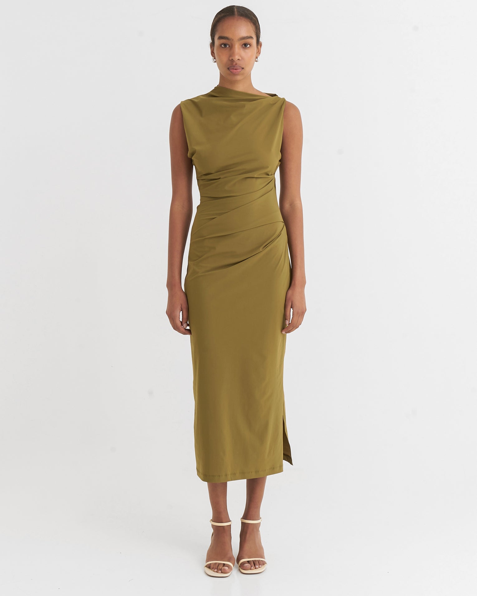 Asymmetric midi dress, Olive