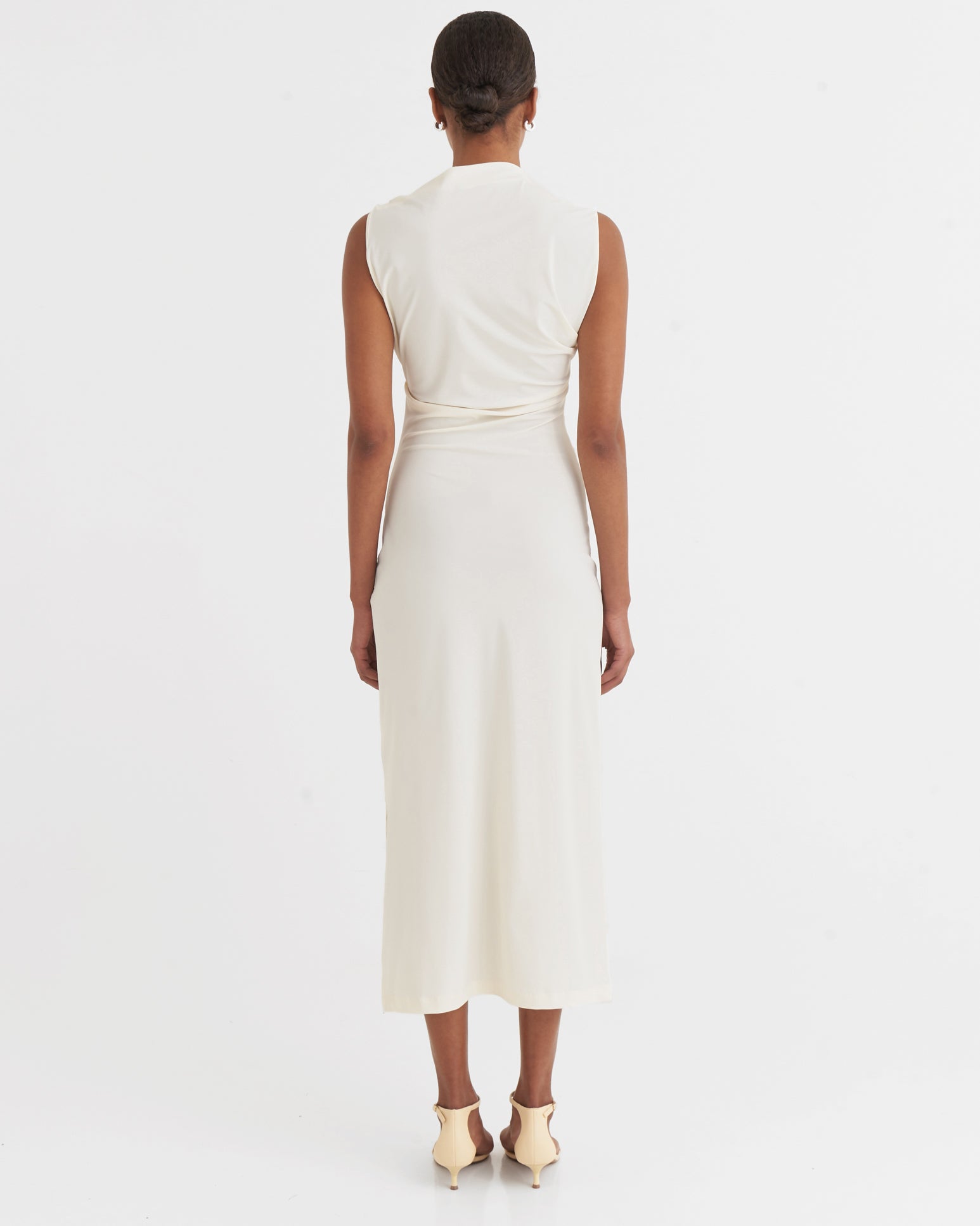 Asymmetric midi dress, Cream