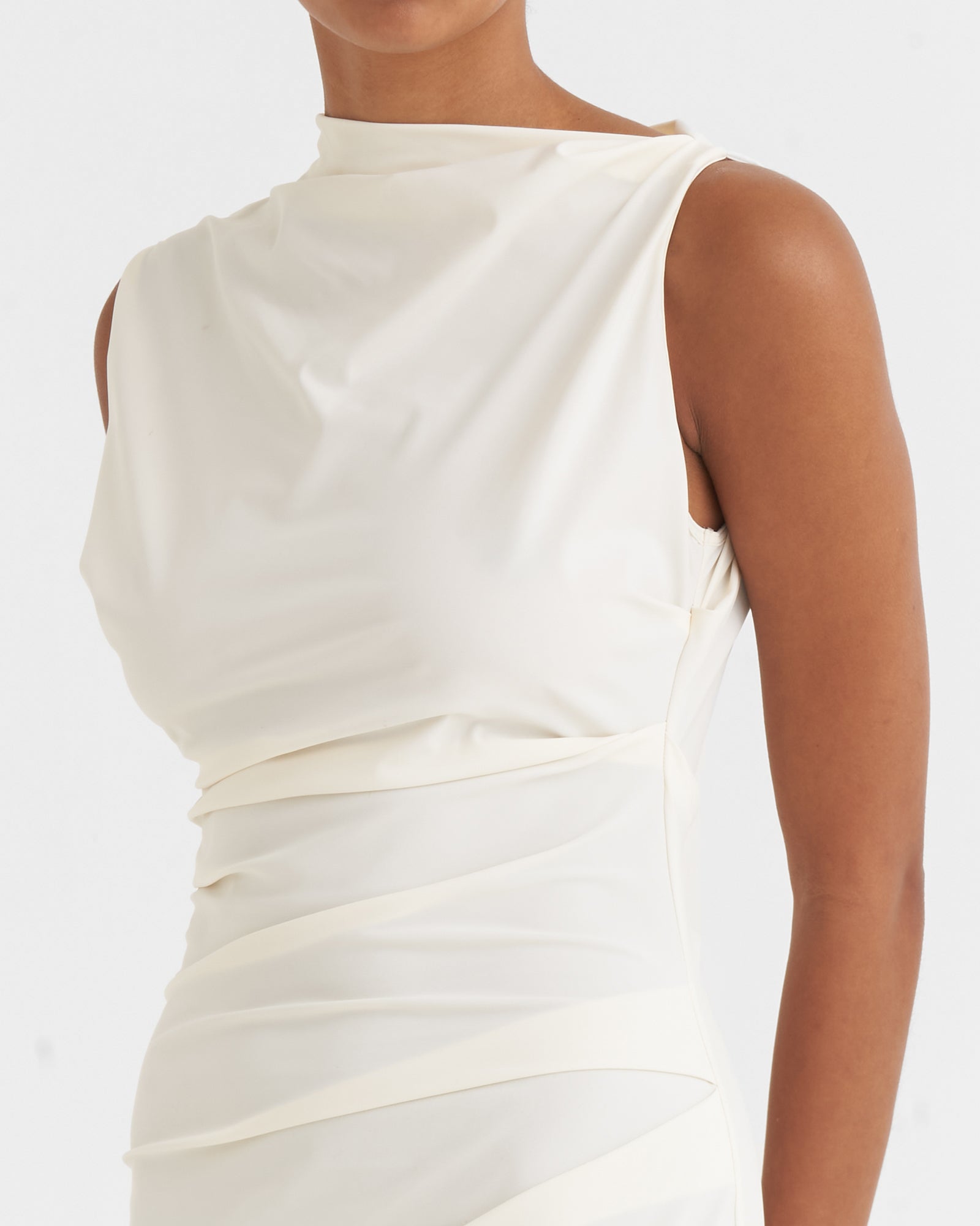 Asymmetric midi dress, Cream