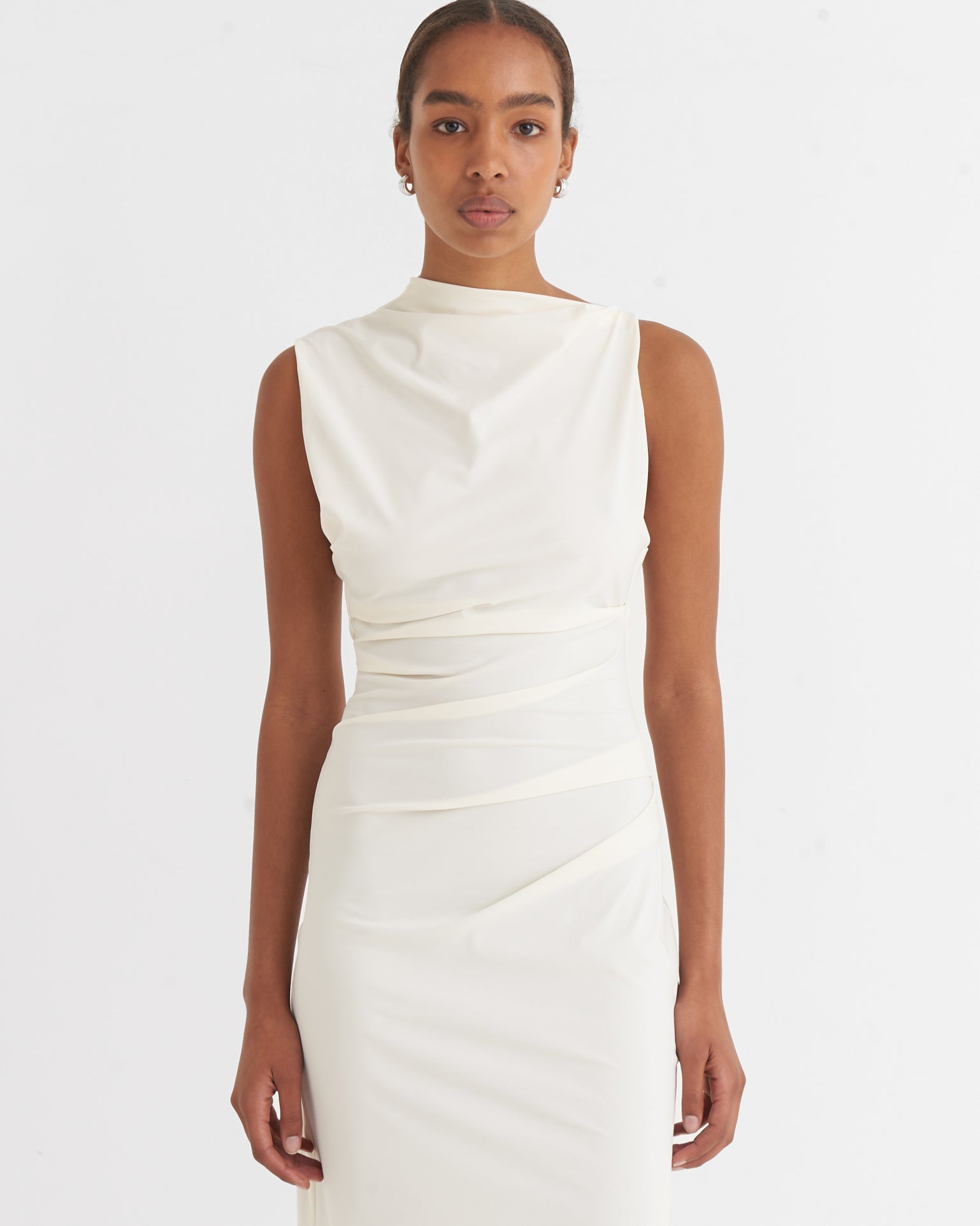 Asymmetric midi dress, Cream