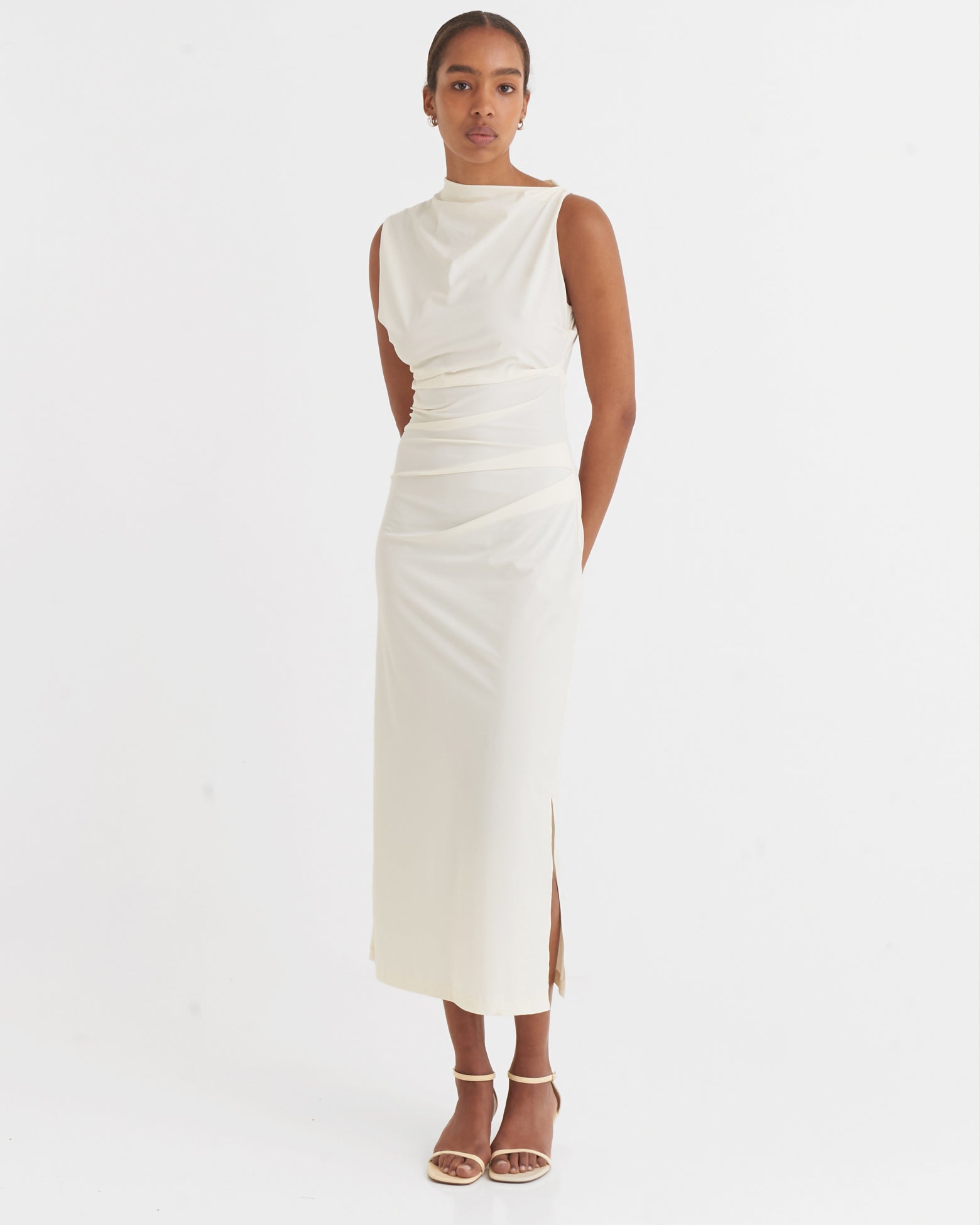 Asymmetric midi dress, Cream