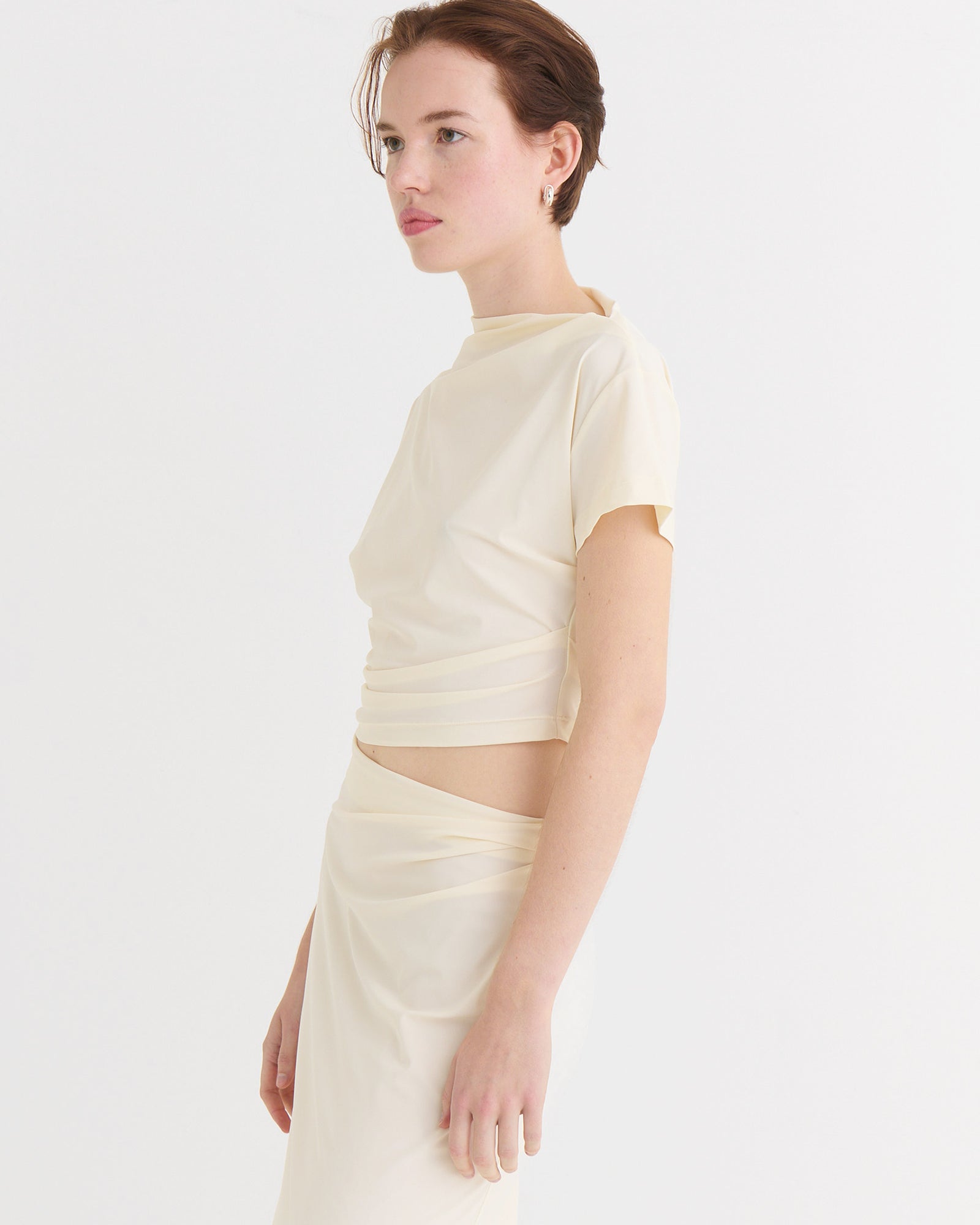 Asymmetric cropped top, Cream