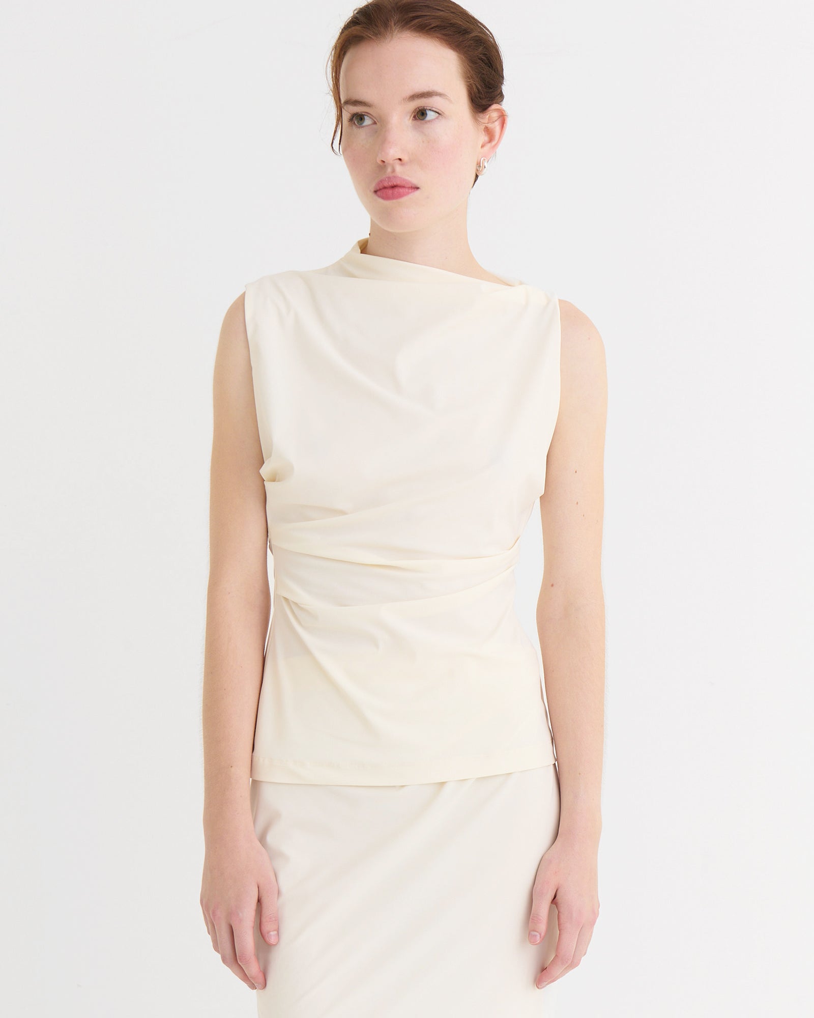 Asymmetric sleeveless top, Cream