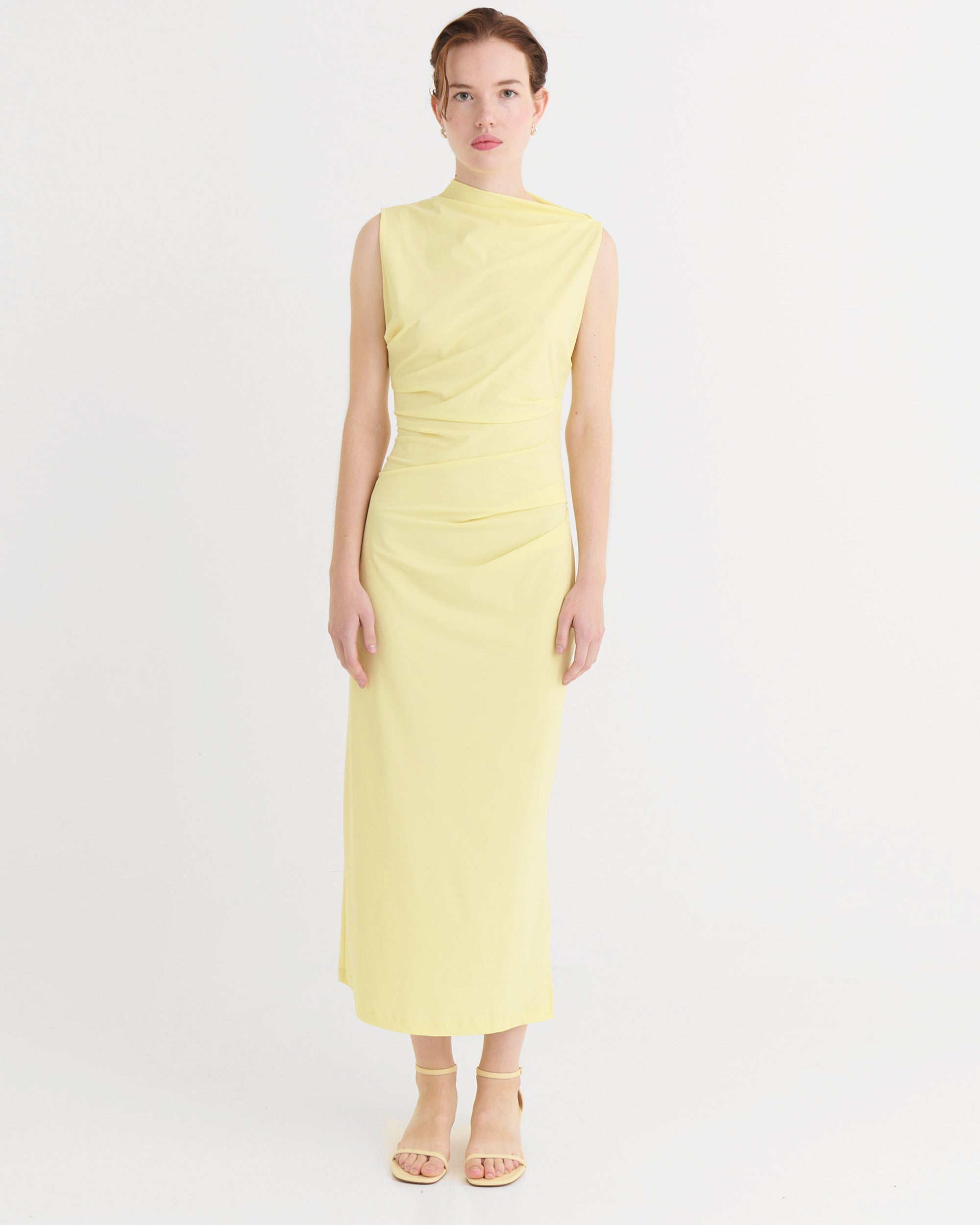 Asymmetric midi dress, Lemon