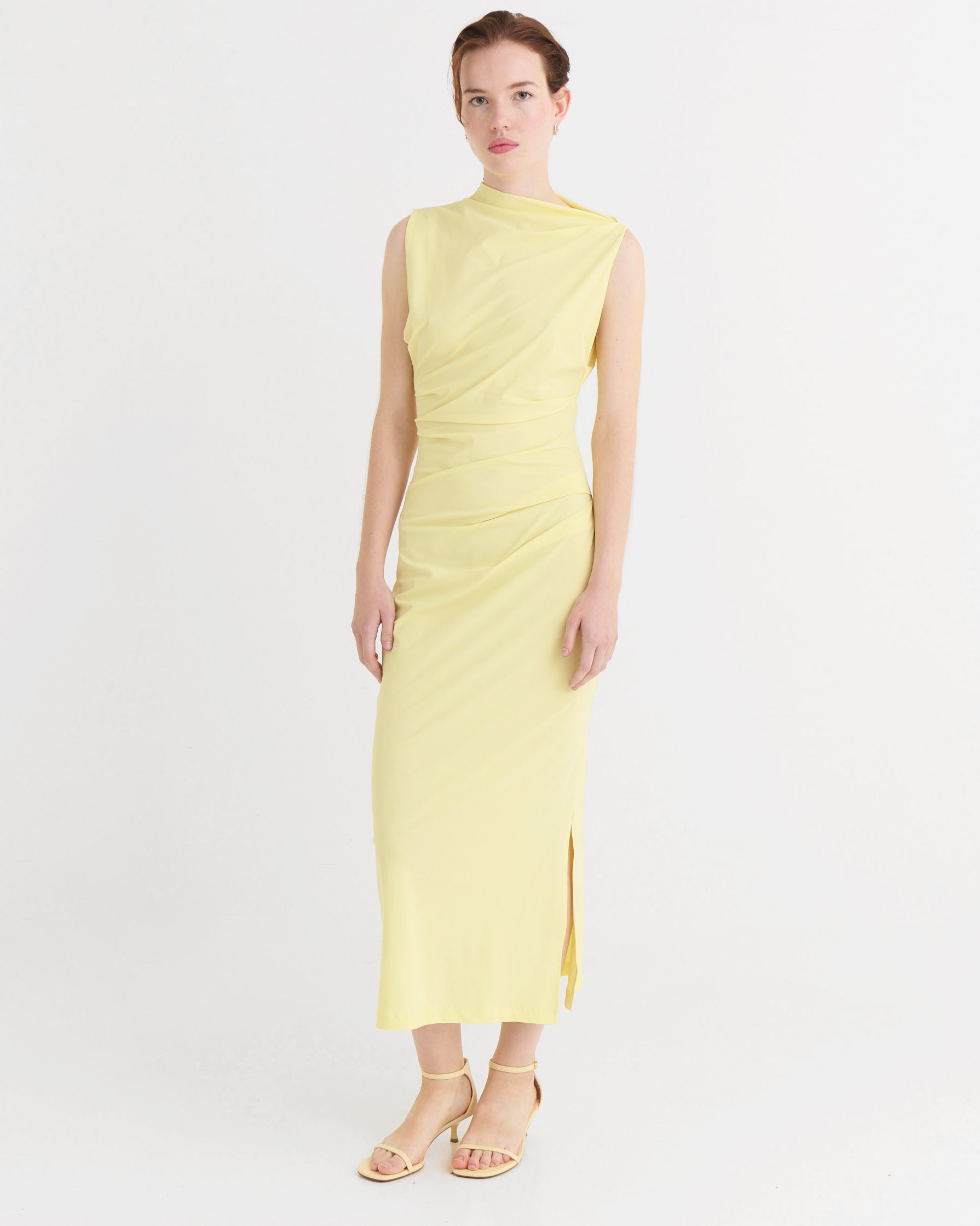 Asymmetric midi dress, Lemon