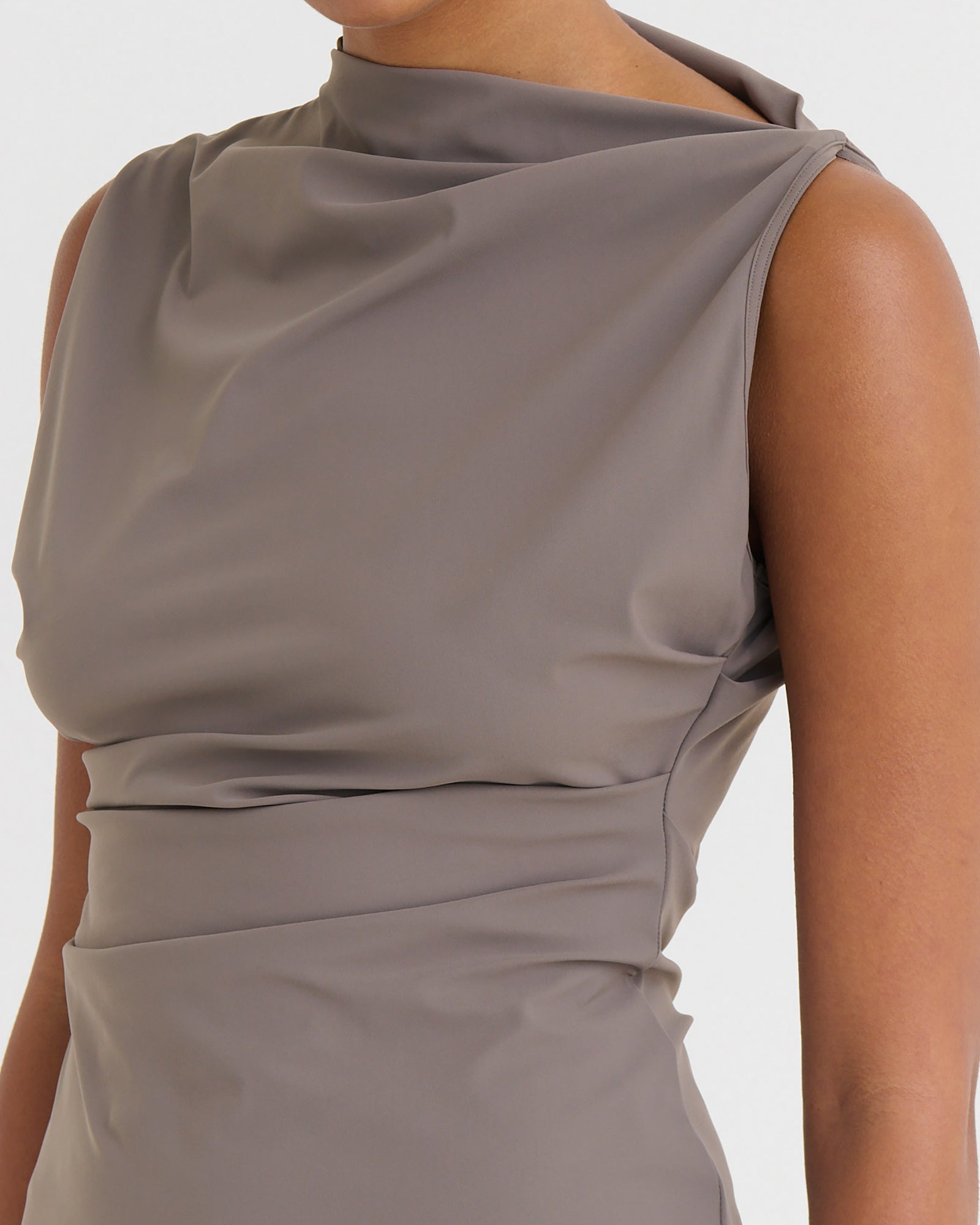 Asymmetric sleeveless top, Taupe