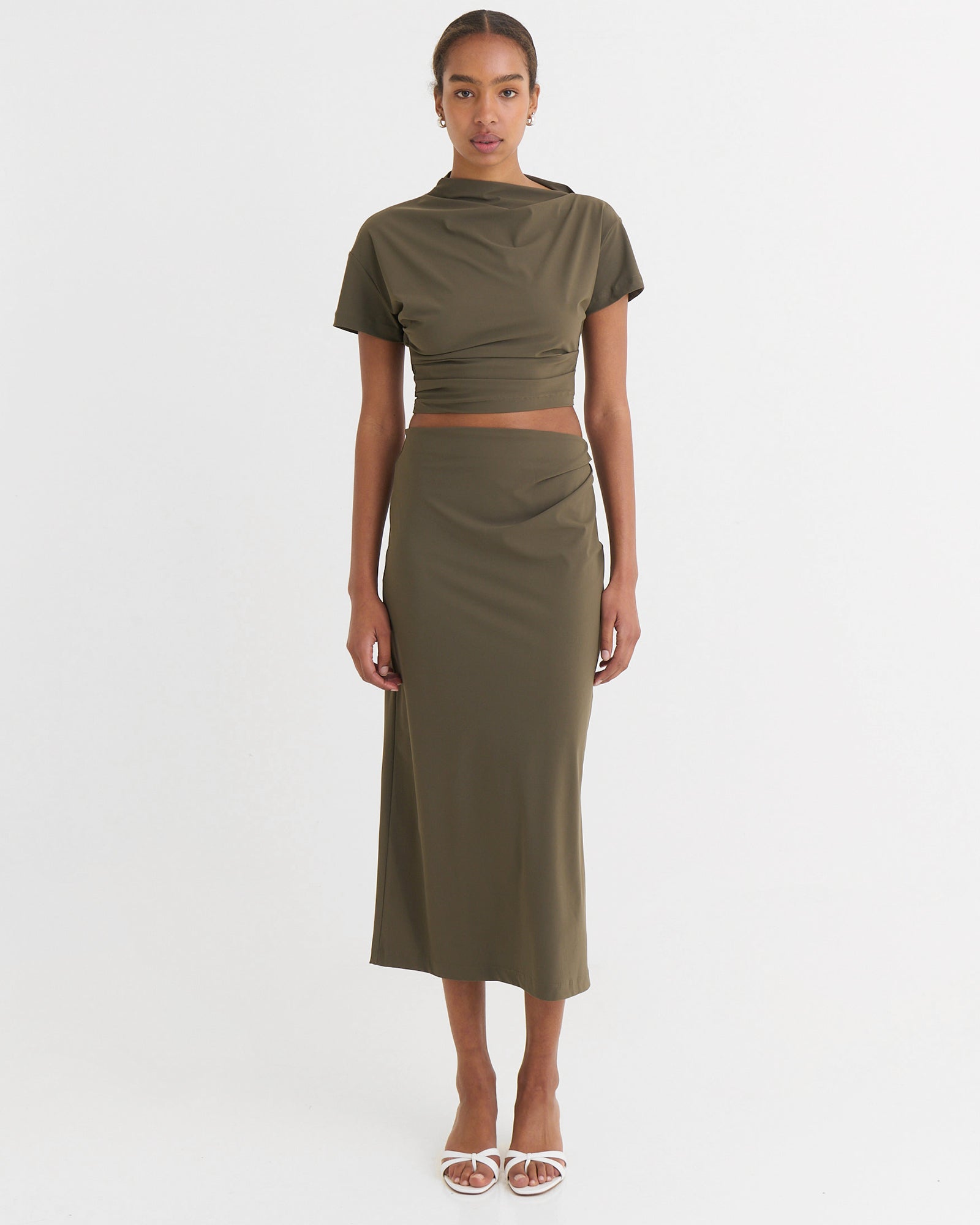 Side-split midi skirt, Moss