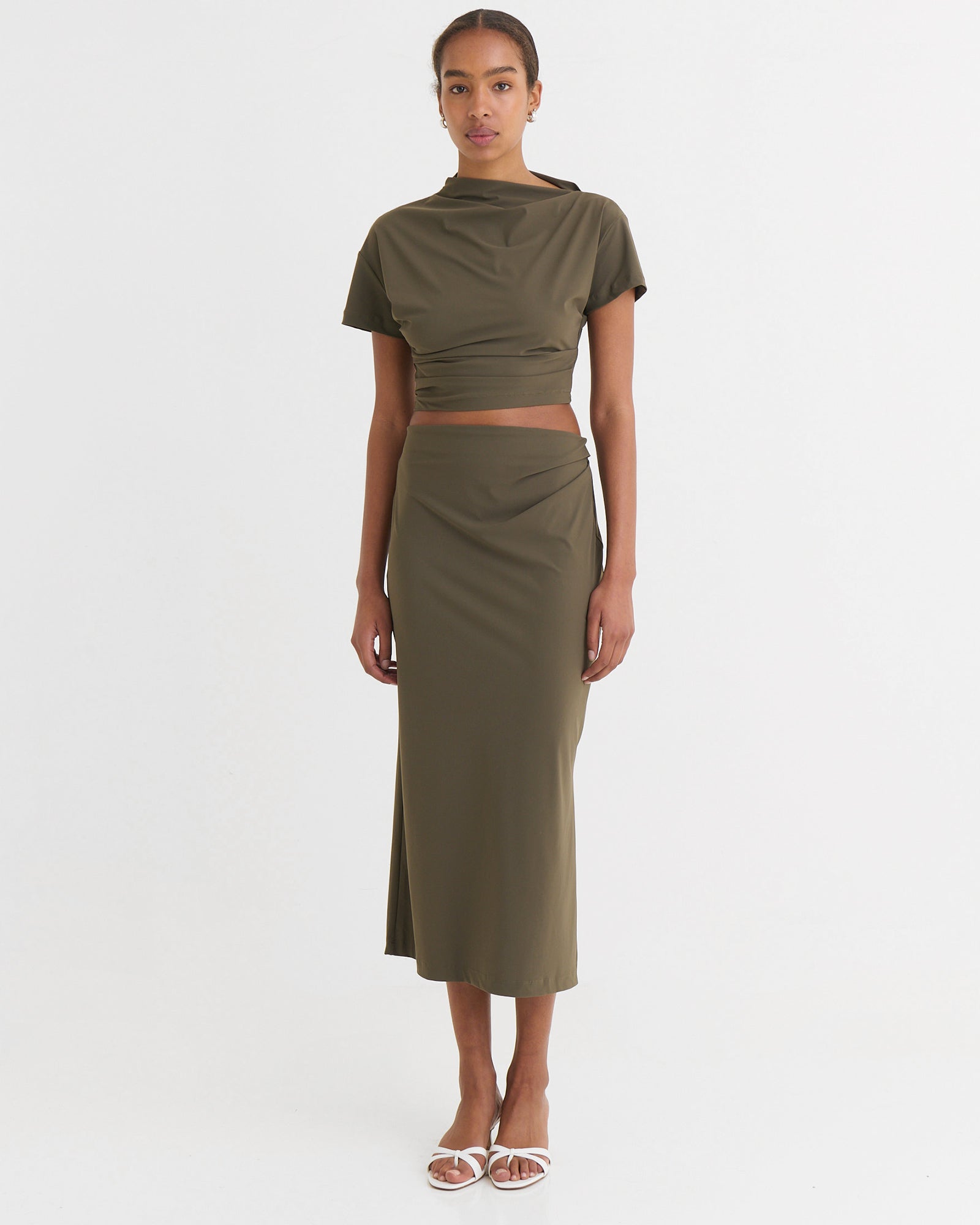 Side-split midi skirt, Moss