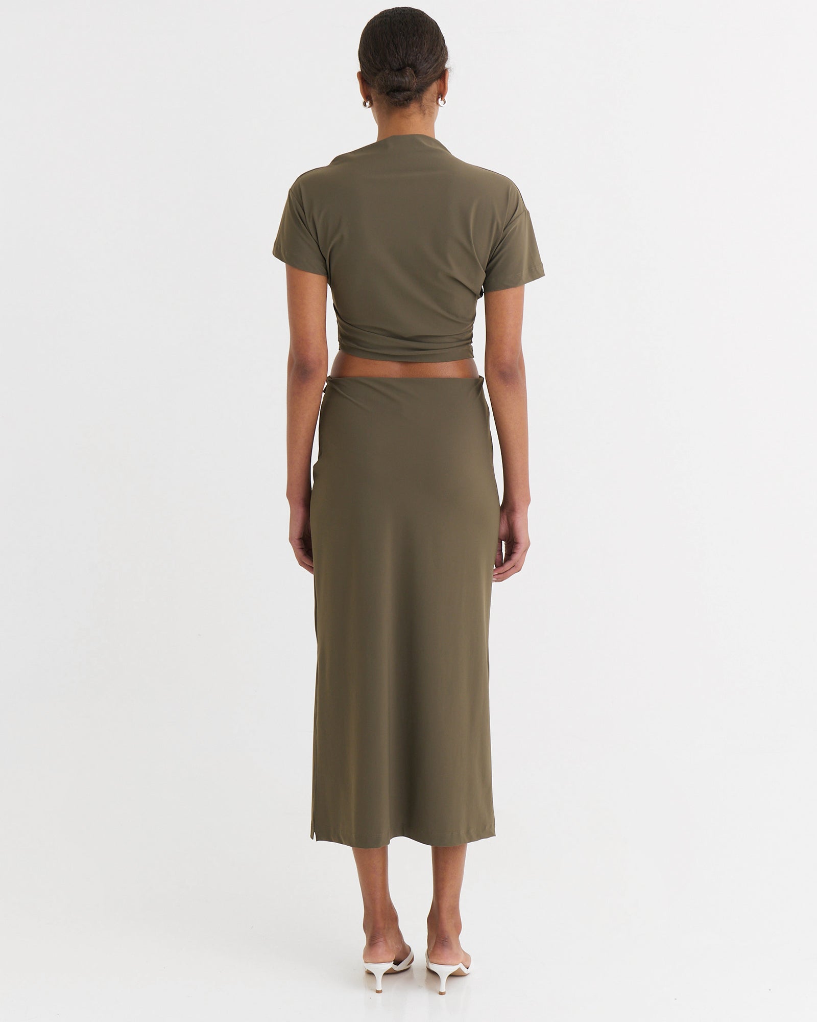 Side-split midi skirt, Moss