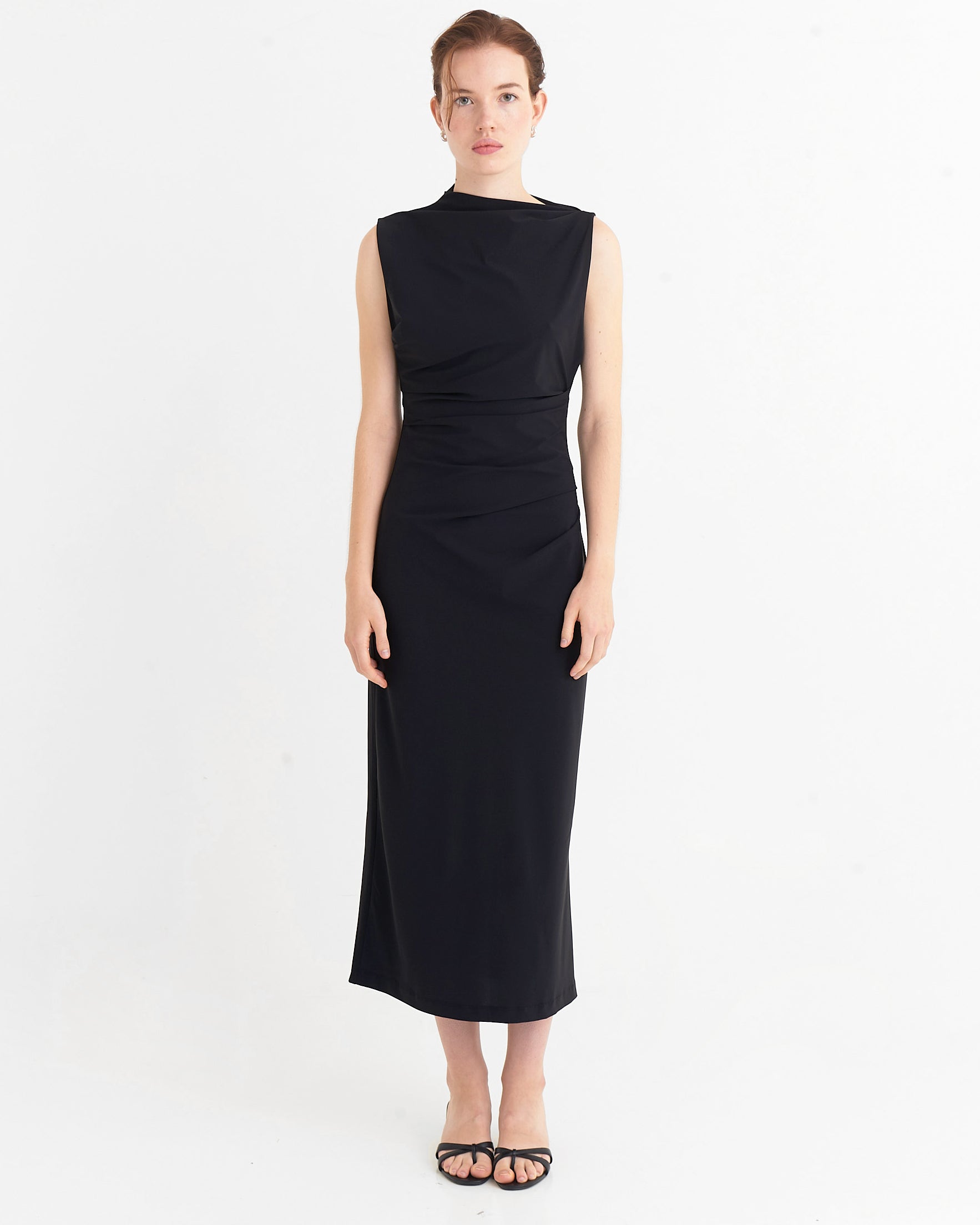 Asymmetric midi dress, Black