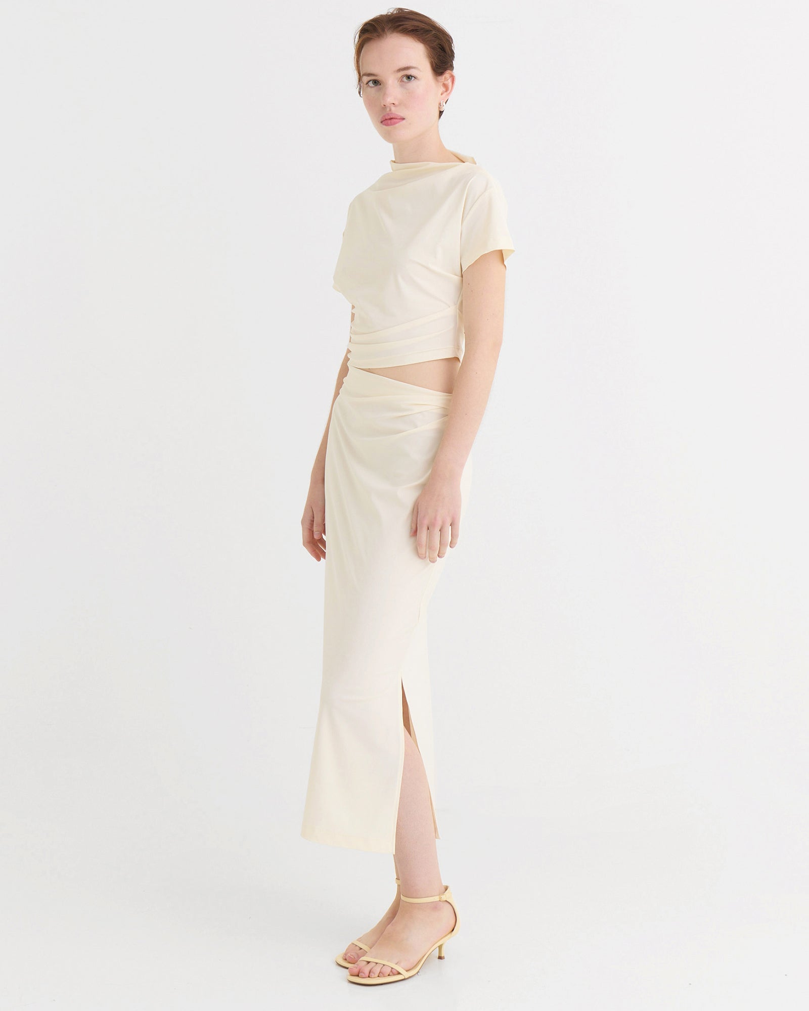 Side-split midi skirt, Cream