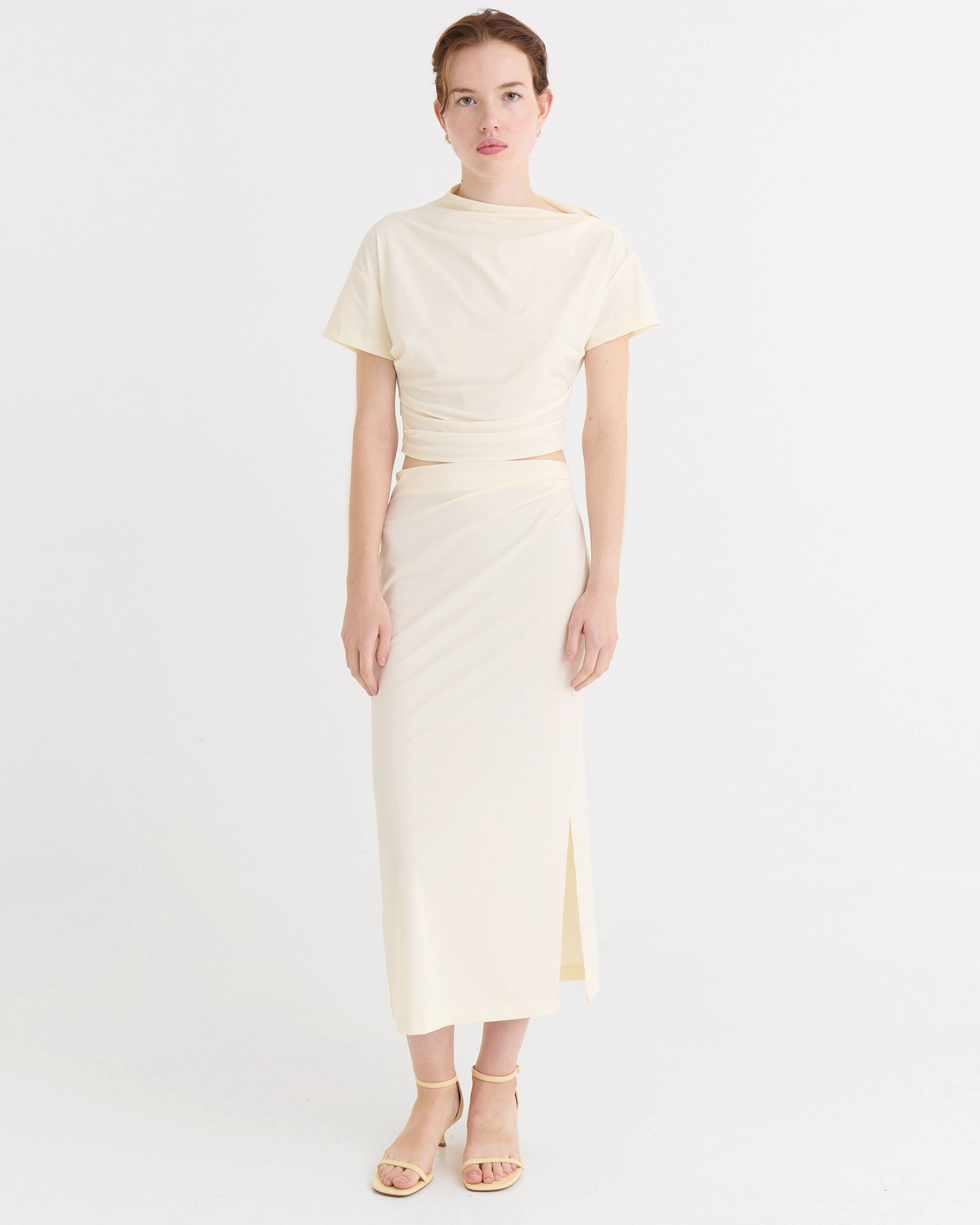 Side-split midi skirt, Cream