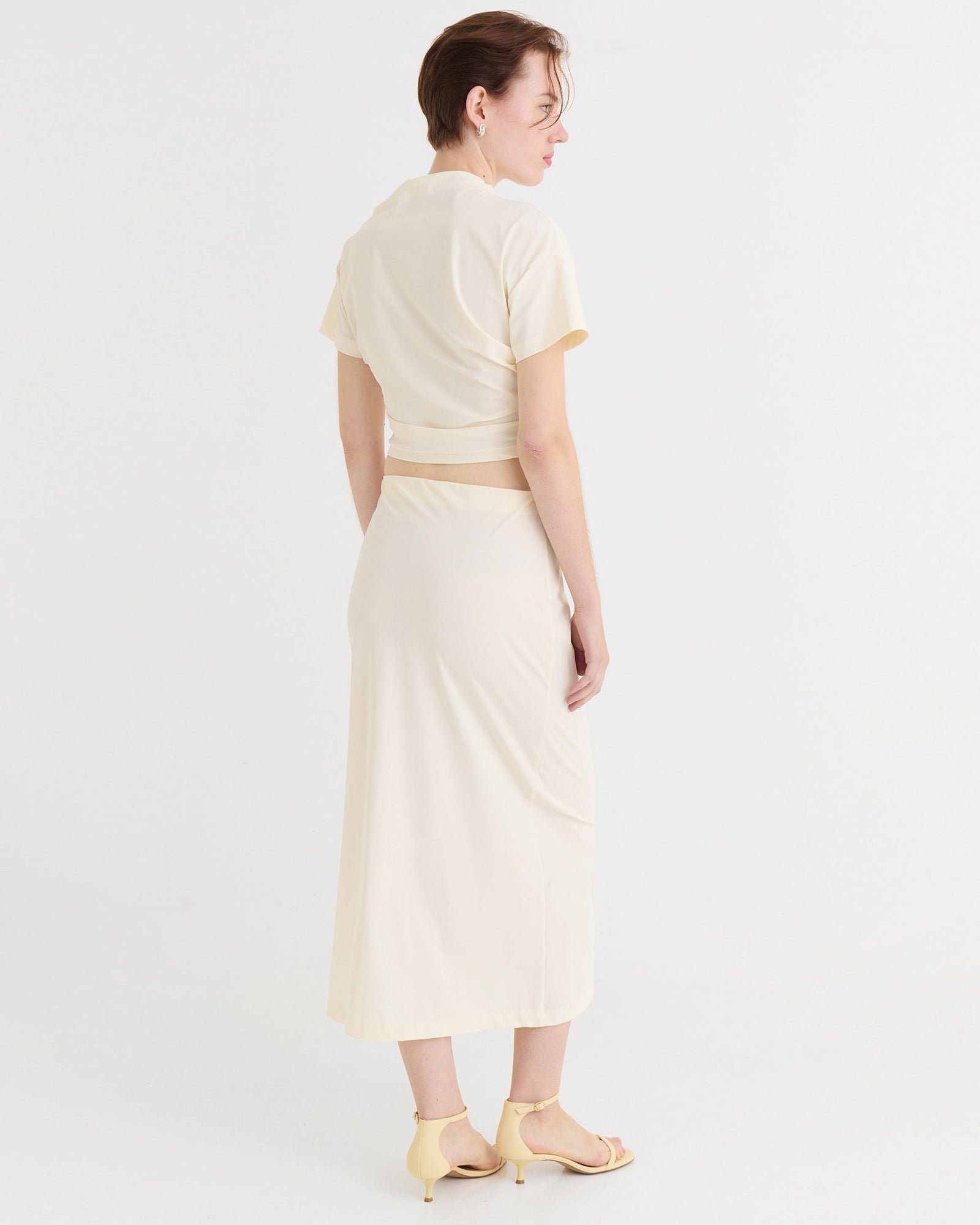 Side-split midi skirt, Cream