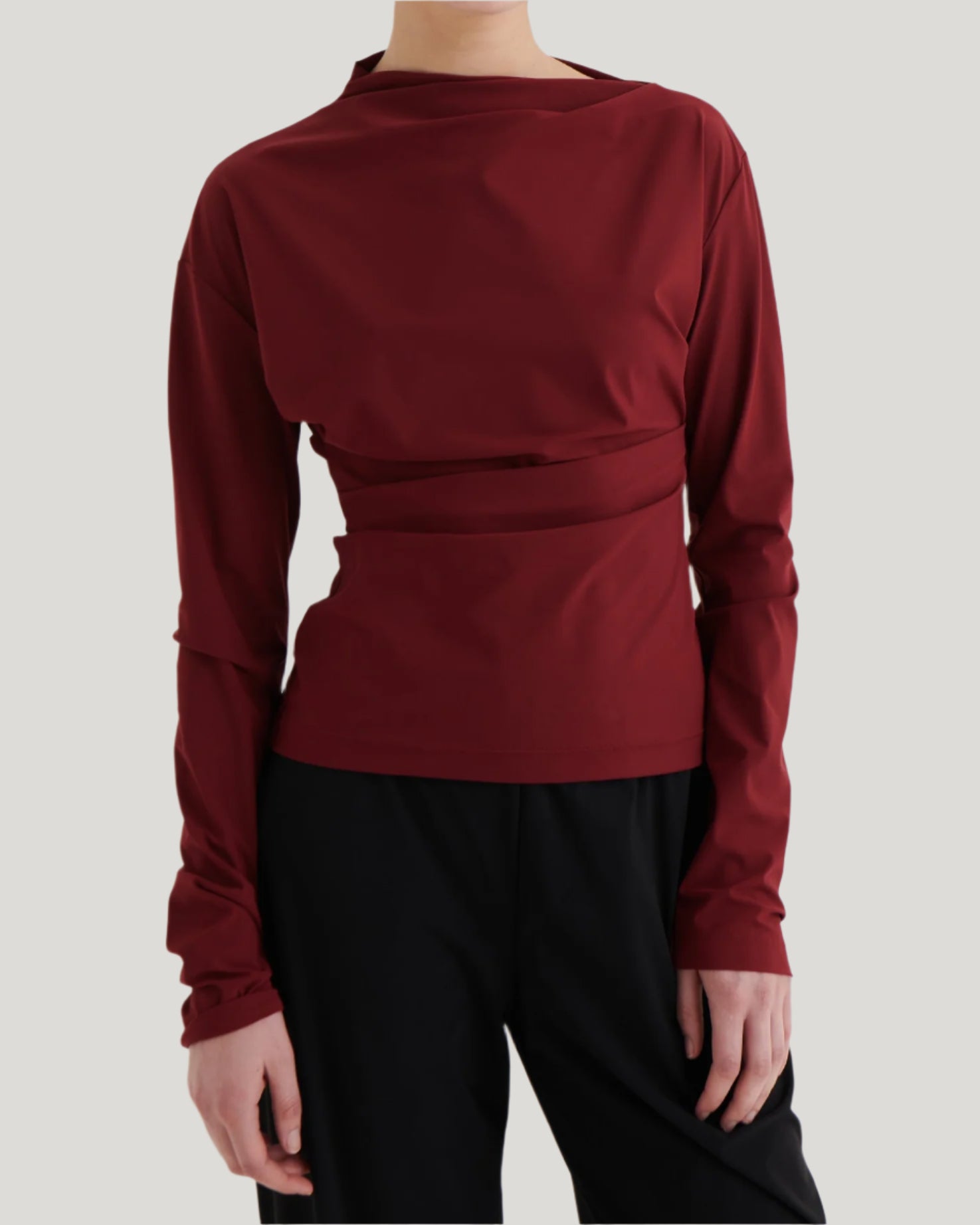 Asymmetric longsleeve top, Oxblood