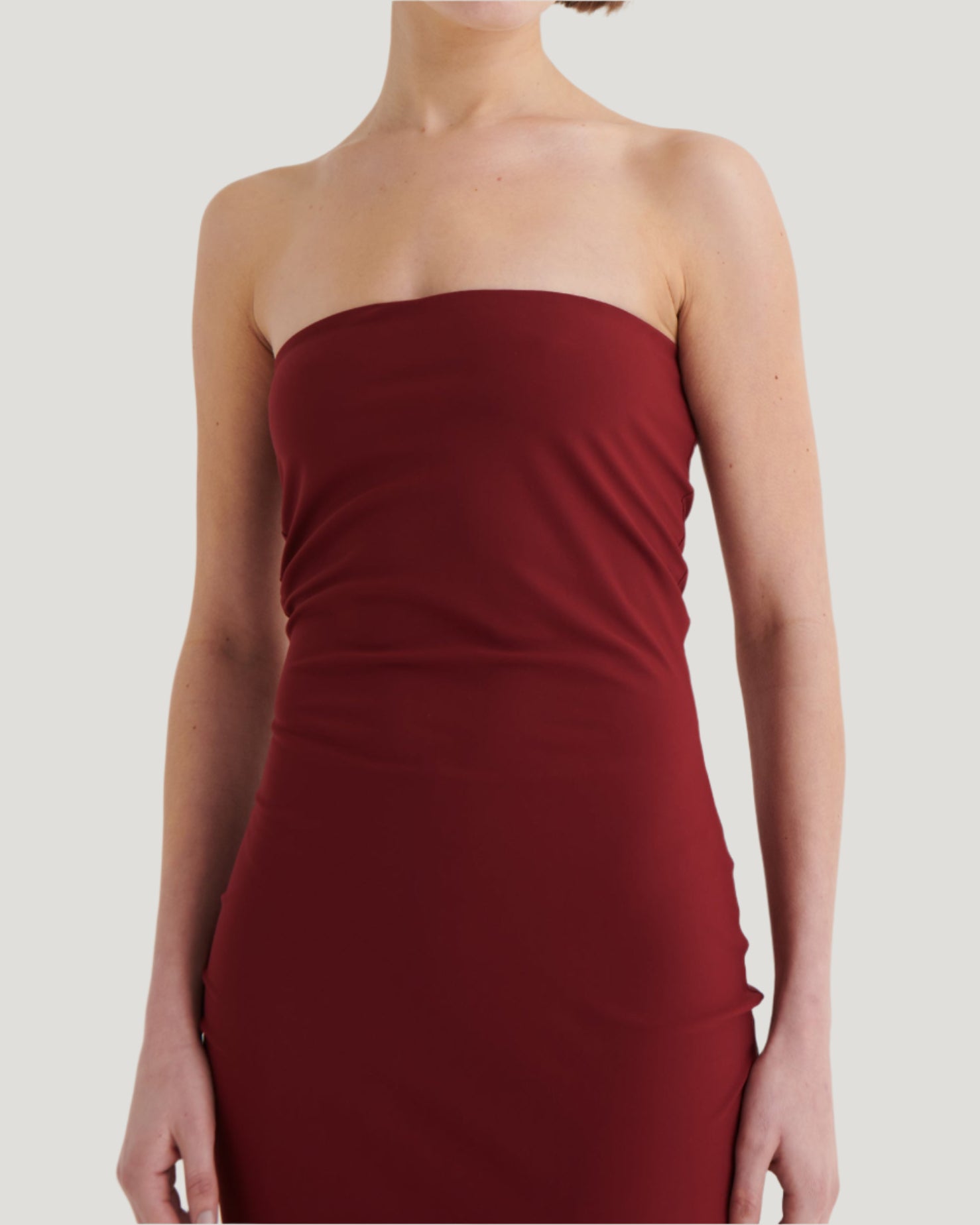 Strapless bandeau dress, Oxblood