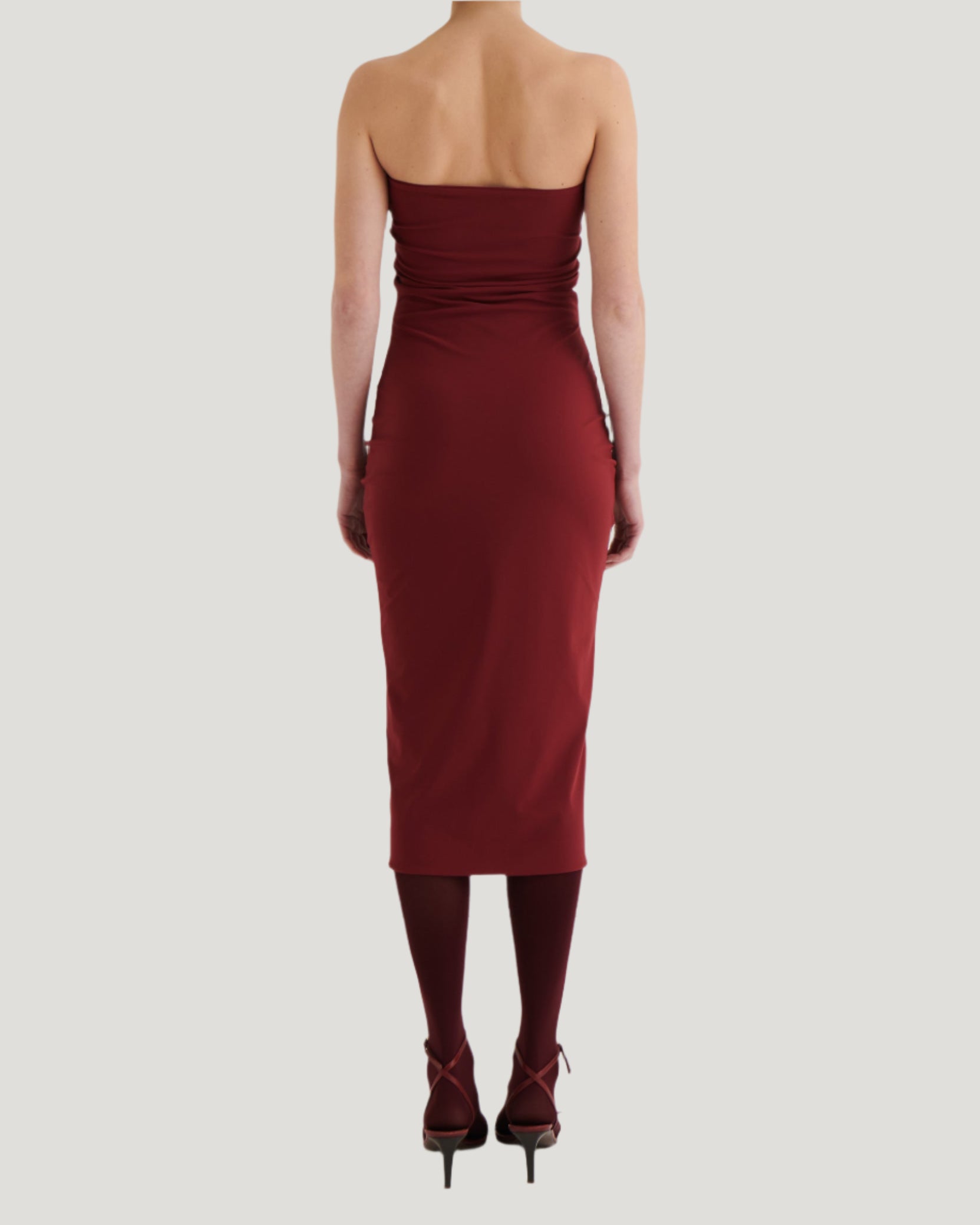 Strapless bandeau dress, Oxblood