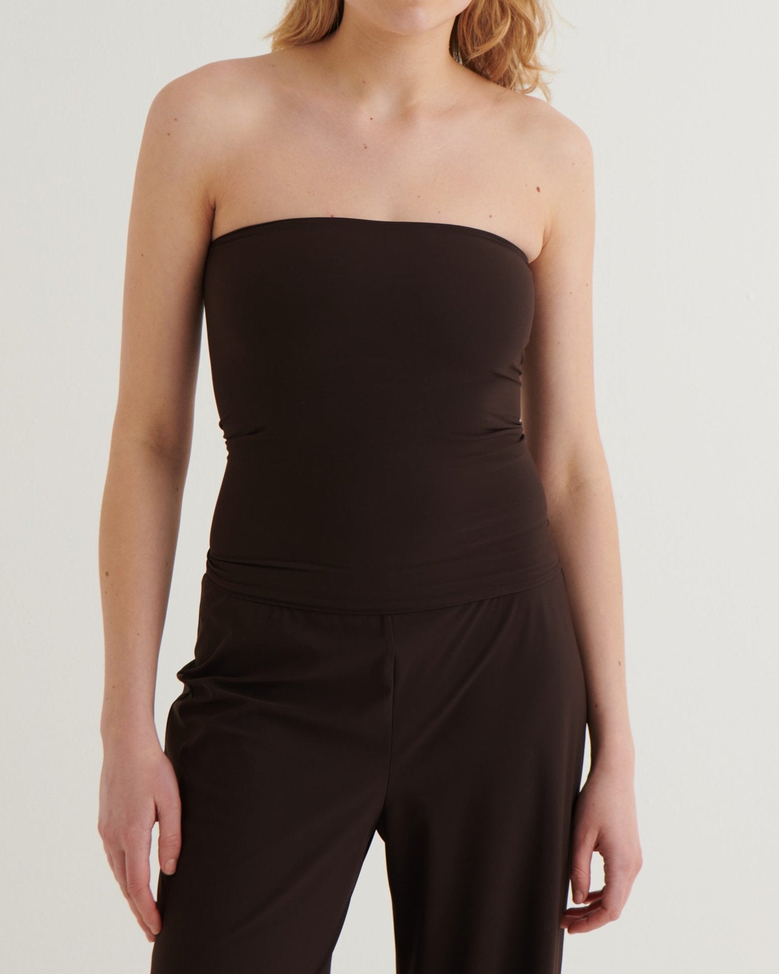 Strapless jersey bandeau top, Cocoa