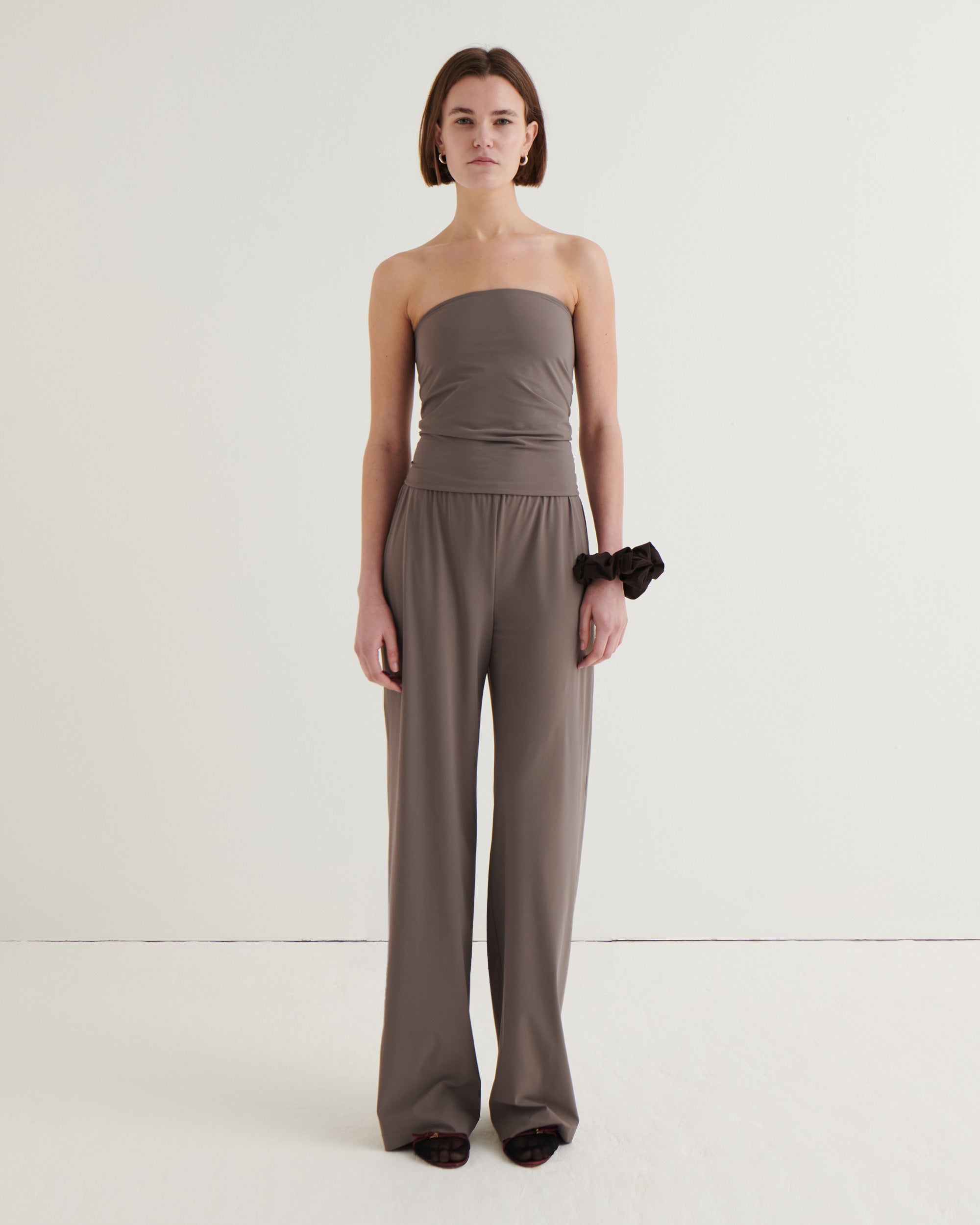 Wide-leg jersey pants, Taupe